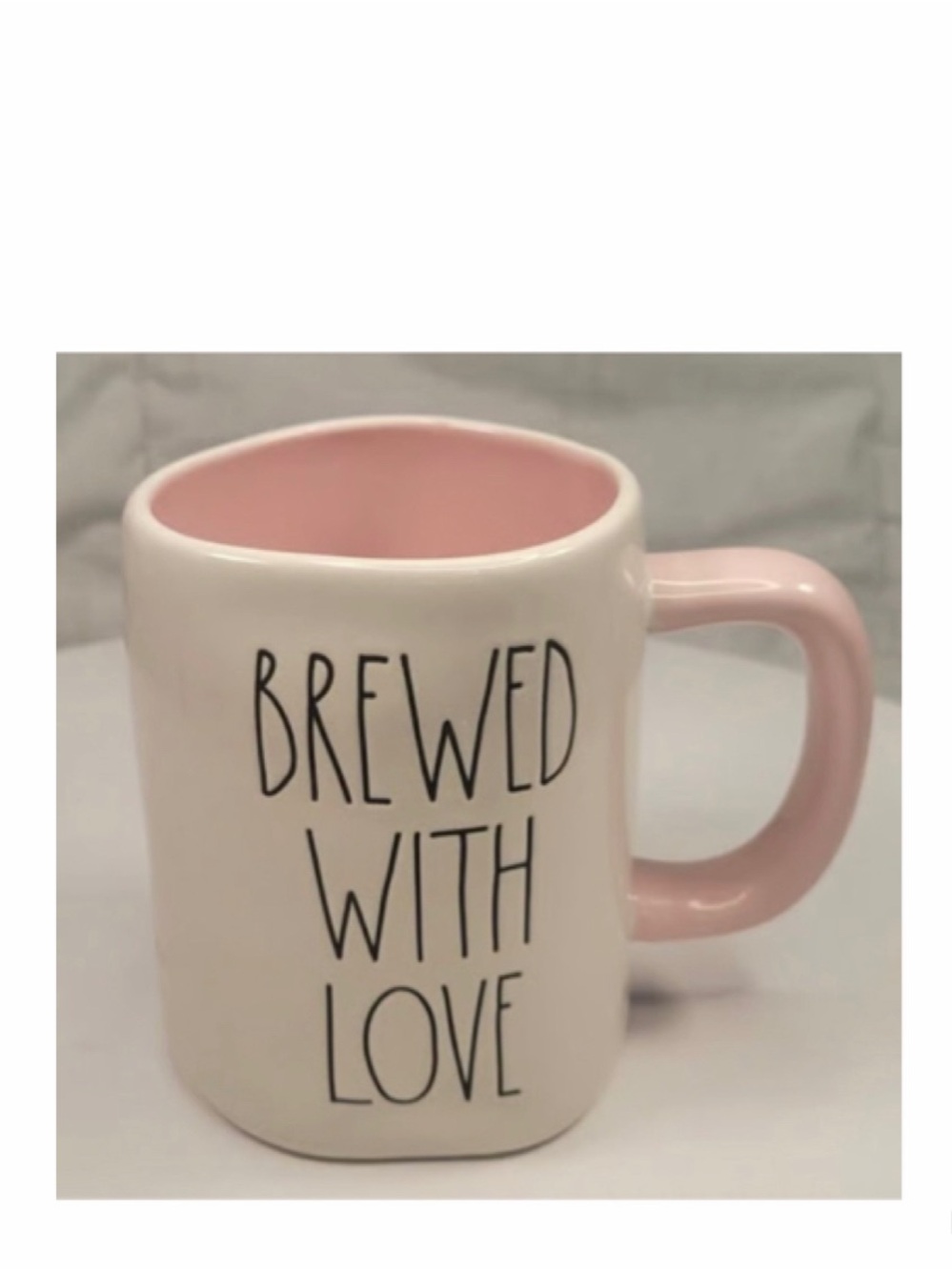 NEW Rae Dunn Brewed With Love Mug Pink & White